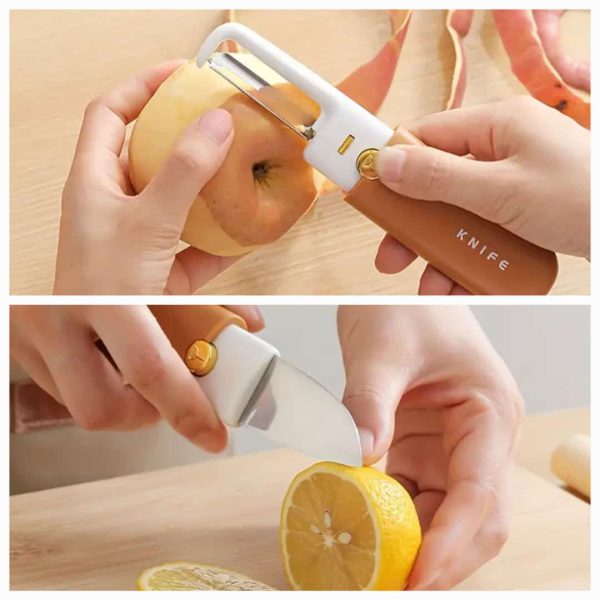 Stainless Steel 2 In 1 Fruit Cutting Knife With Peeler For Peeling And Cutting for home use