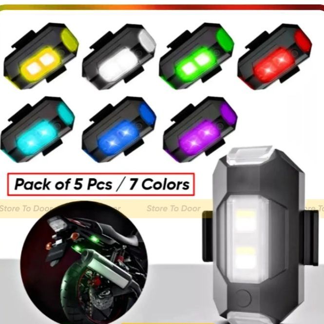 5 Pcs Universal Led Aircraft Strobe Flasher Lights For Bike, Cars, Drones (7 Colors/30 Styles) Rechargeable