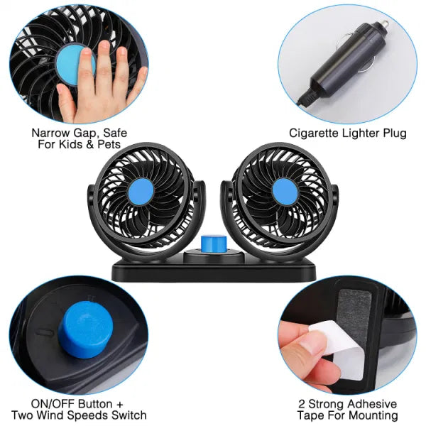 Car Universal Double Headed Fan 360* Degree