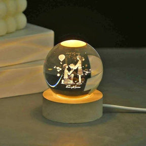 3D Galaxy Crystal Ball Light With Wooden Base Decor- free home delivery