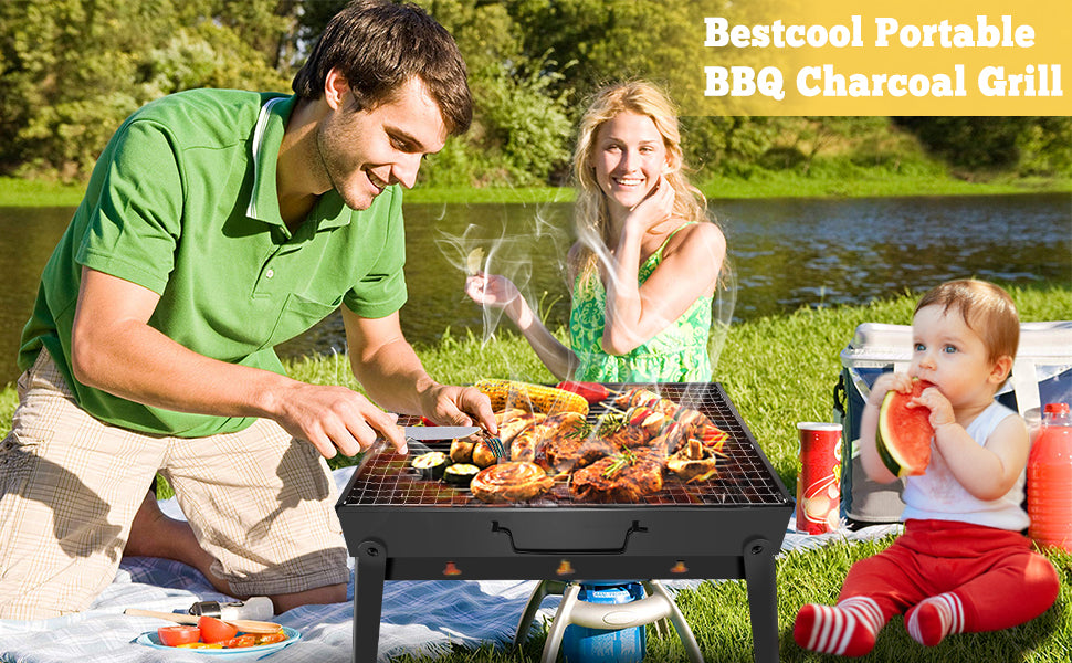 Portable Charcoal Stainless Steel Foldable Barbecue Grill for home & outdoors