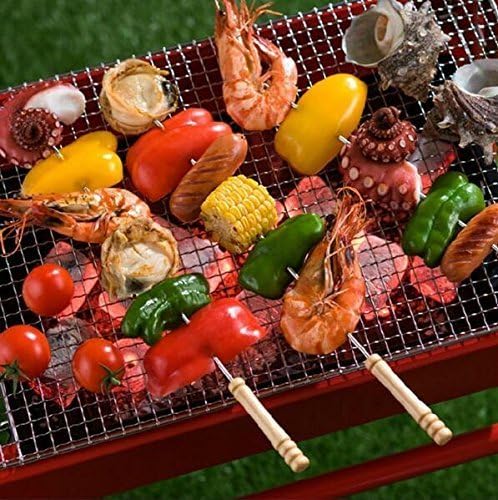 Barbecue Skewers Set – Stainless Steel Wood Handle Bbq Kabob Sticks Pack Of 10-for home & outdoors