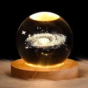 3D Galaxy Crystal Ball Light With Wooden Base Decor- free home delivery