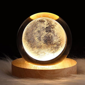 3D Galaxy Crystal Ball Light With Wooden Base Decor- free home delivery