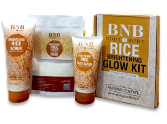 BNB Whitening Rice Extract Bright & Glow Kit (face wash|face exfoliating scrub|face mask) for skin