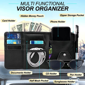 Sunglass Holder Pocket Organizer For Car With Multi-pocket Net For Card, Pen, Key, Sunglasses, Cash