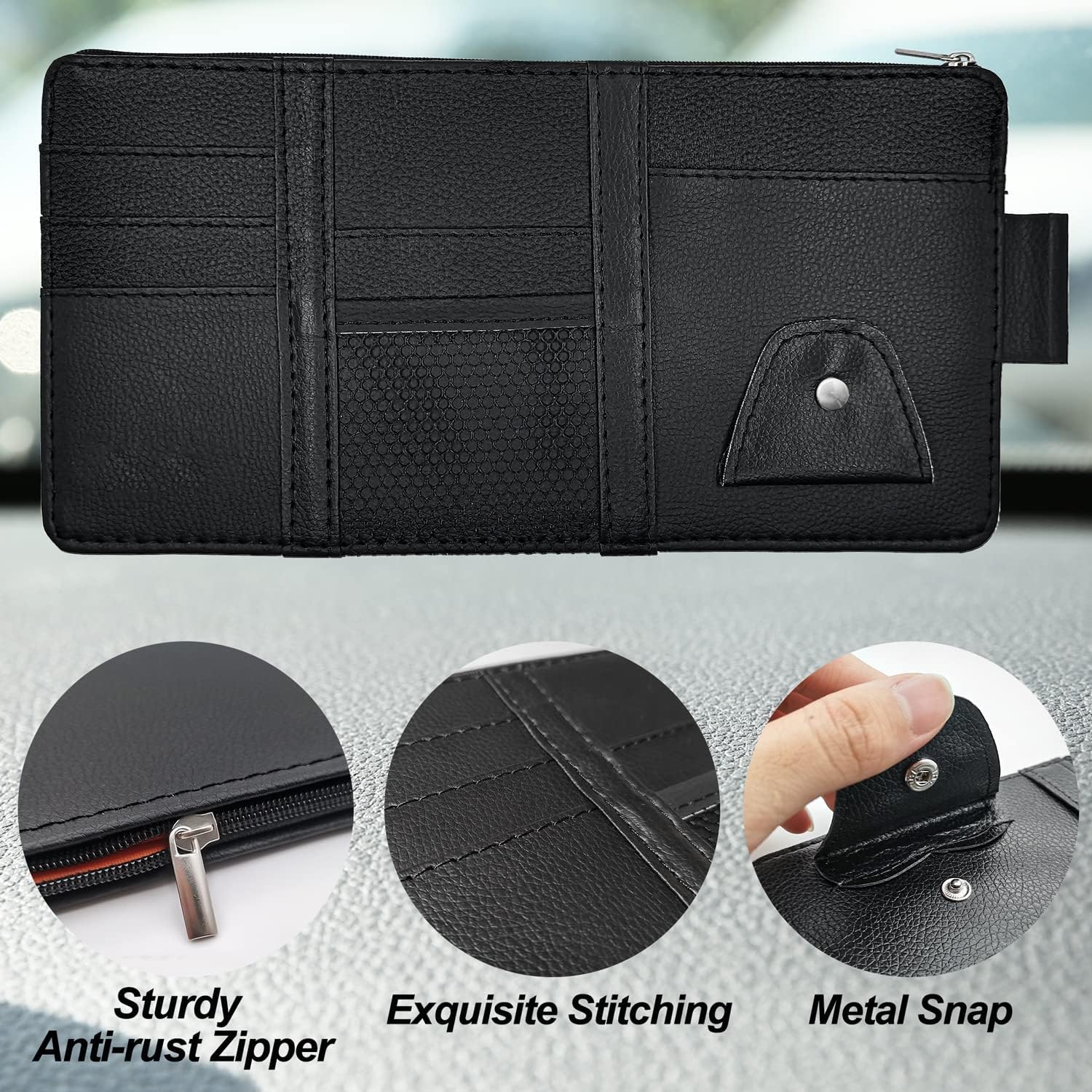 Sunglass Holder Pocket Organizer For Car With Multi-pocket Net For Card, Pen, Key, Sunglasses, Cash