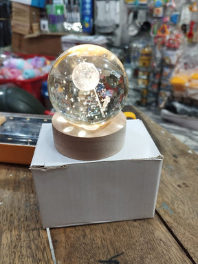 3D Galaxy Crystal Ball Light With Wooden Base Decor- free home delivery