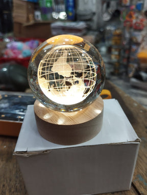 3D Galaxy Crystal Ball Light With Wooden Base Decor- free home delivery