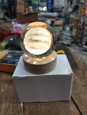 3D Galaxy Crystal Ball Light With Wooden Base Decor- free home delivery