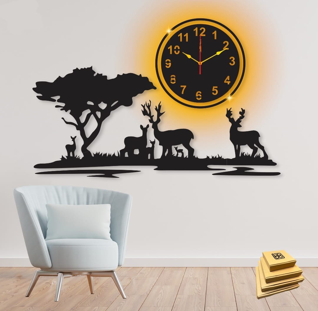 3d Wooden Wall Clock With Light for indoor & outdoor decor