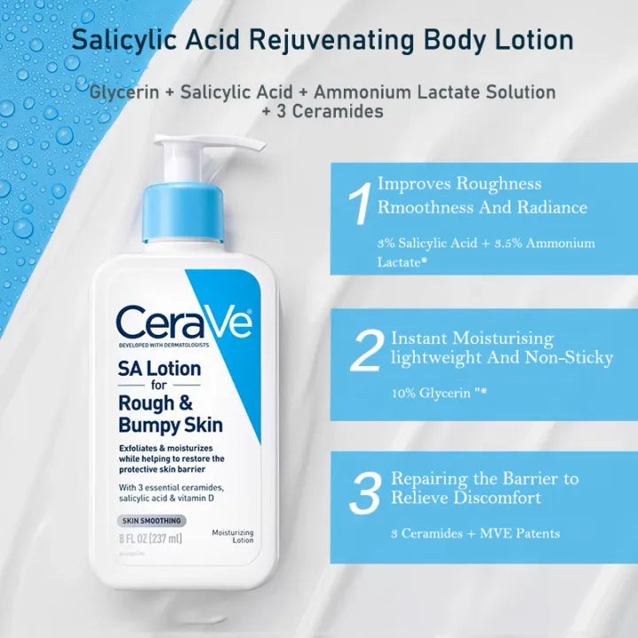 Cerave Sa Lotion For Rough & Bumpy Skin | Vitamin D, Hyaluronic Acid, Lactic Acid & Salicylic Acid Lotion (237ml)